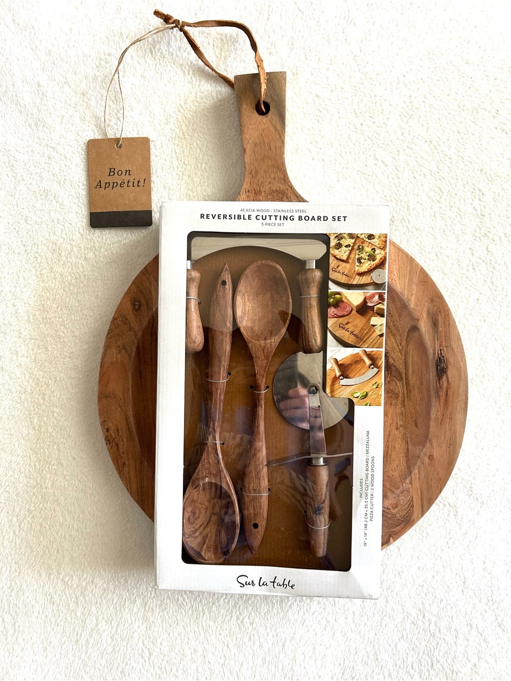 Sur La Table Reversible Cutting Board 5 Piece Set Pizza Charcuterie Server NEW